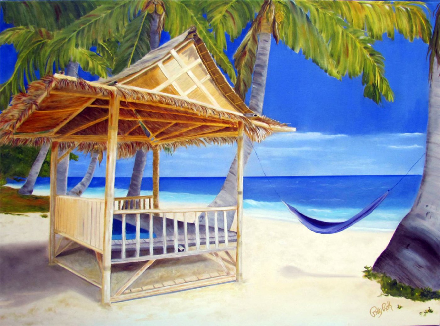 Beach Tiki Hut, painting by Patricia Roth