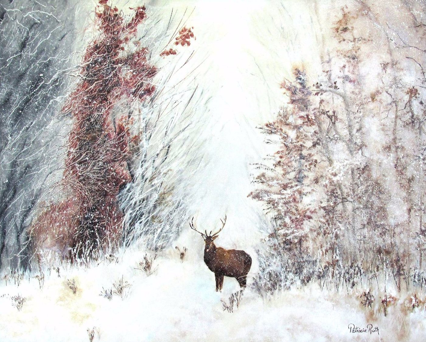Stag in the Snow, painting by Patricia Roth