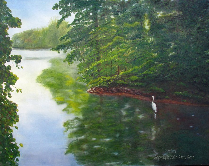 Egret in the Lake, painting by Patricia Roth