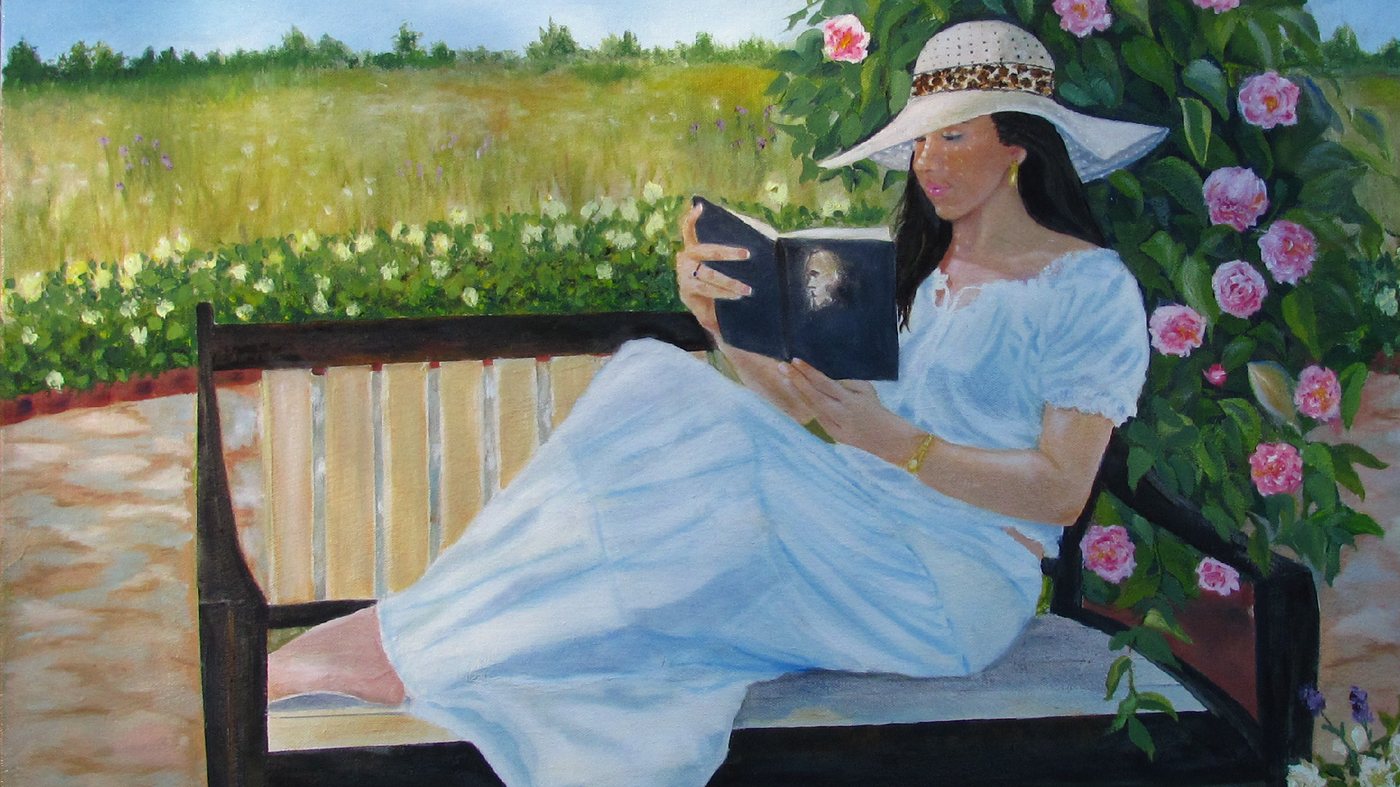 Katie on the Bench, painting by Patricia Roth