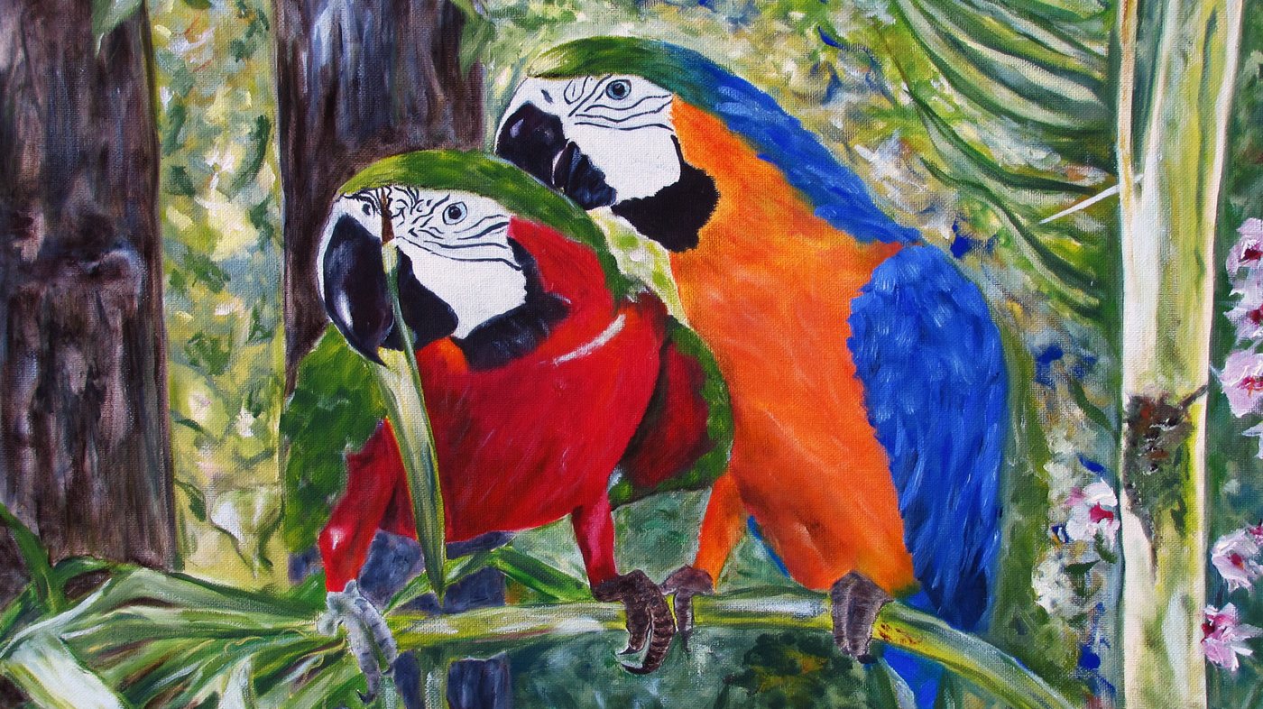 Parrots, painting by Patricia Roth