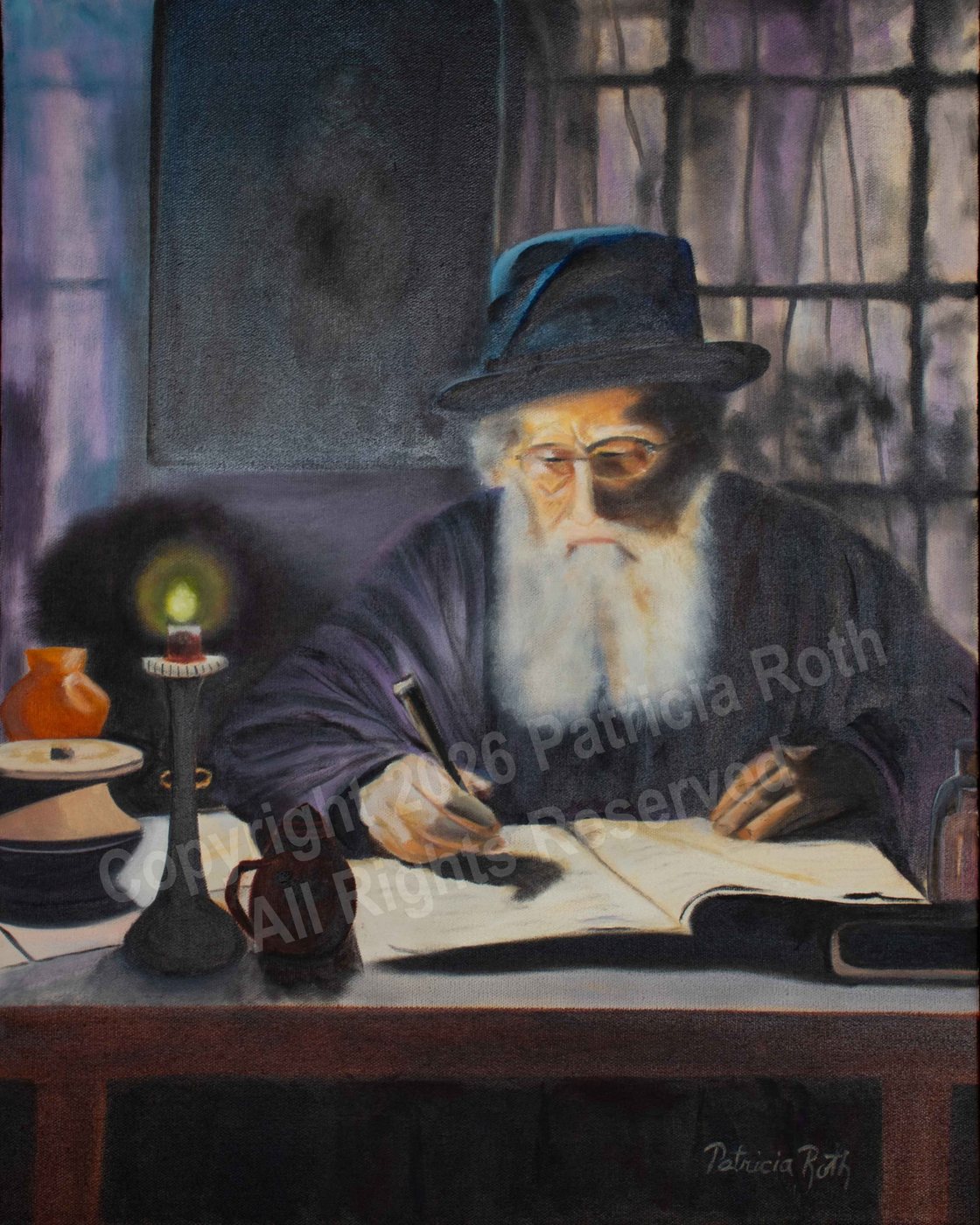 Rabbi Studying the Scriptures, painting by Patricia Roth