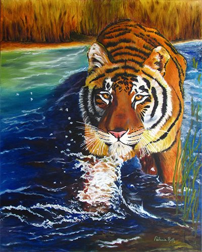 Tiger in the Water, painting by Patricia Roth